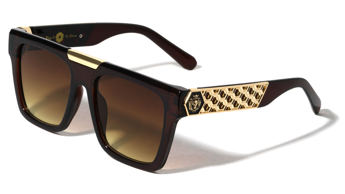 KLEO Honeycomb Gold Accent Flat Top Square Wholesale Sunglasses