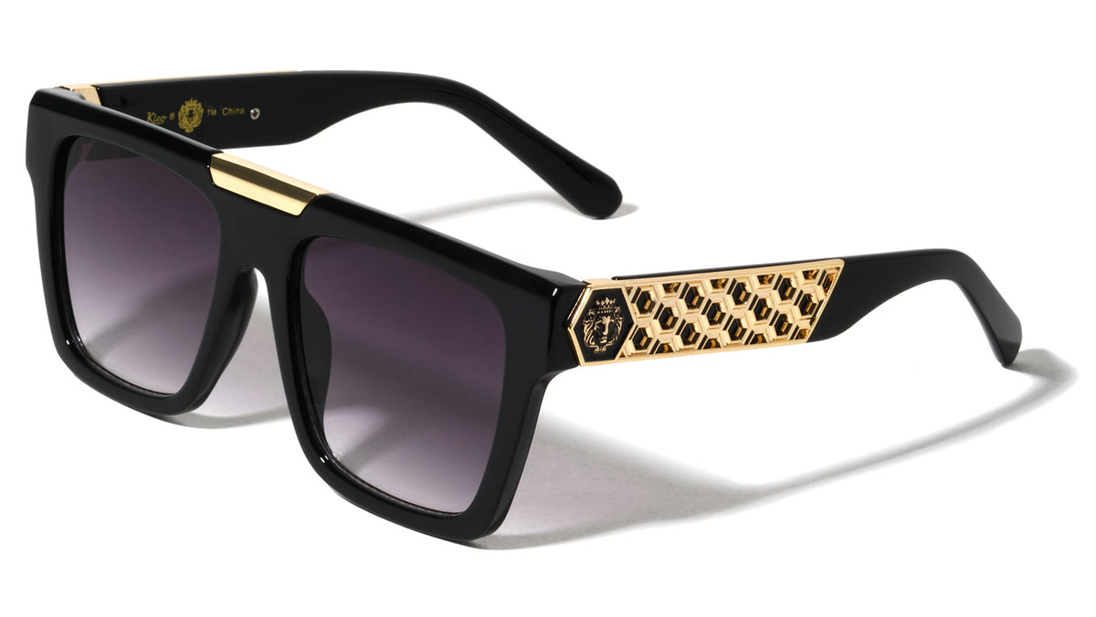 KLEO Honeycomb Gold Accent Flat Top Square Wholesale Sunglasses