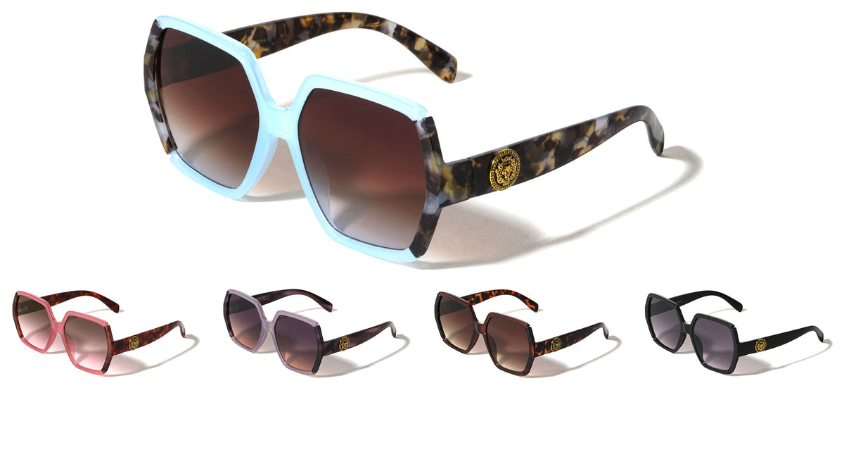 KLEO Coin Emblem Duo-Tone Crystal Color Frame Butterfly Wholesale Sunglasses