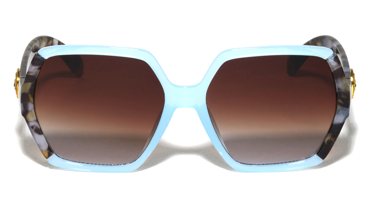 KLEO Coin Emblem Duo-Tone Crystal Color Frame Butterfly Wholesale Sunglasses