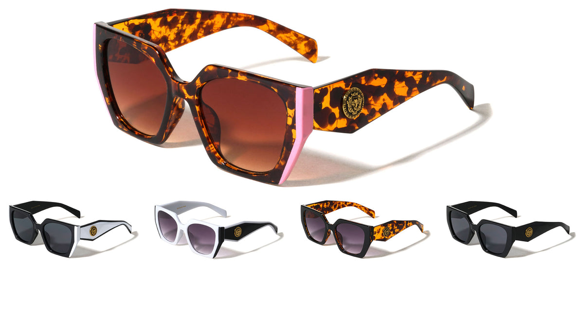 KLEO Frame Color Accent Coin Emblem Geometric Cat Eye Wholesale Sunglasses