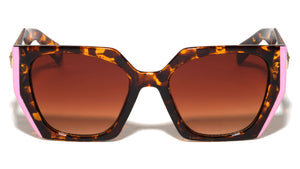 KLEO Frame Color Accent Coin Emblem Geometric Cat Eye Wholesale Sunglasses