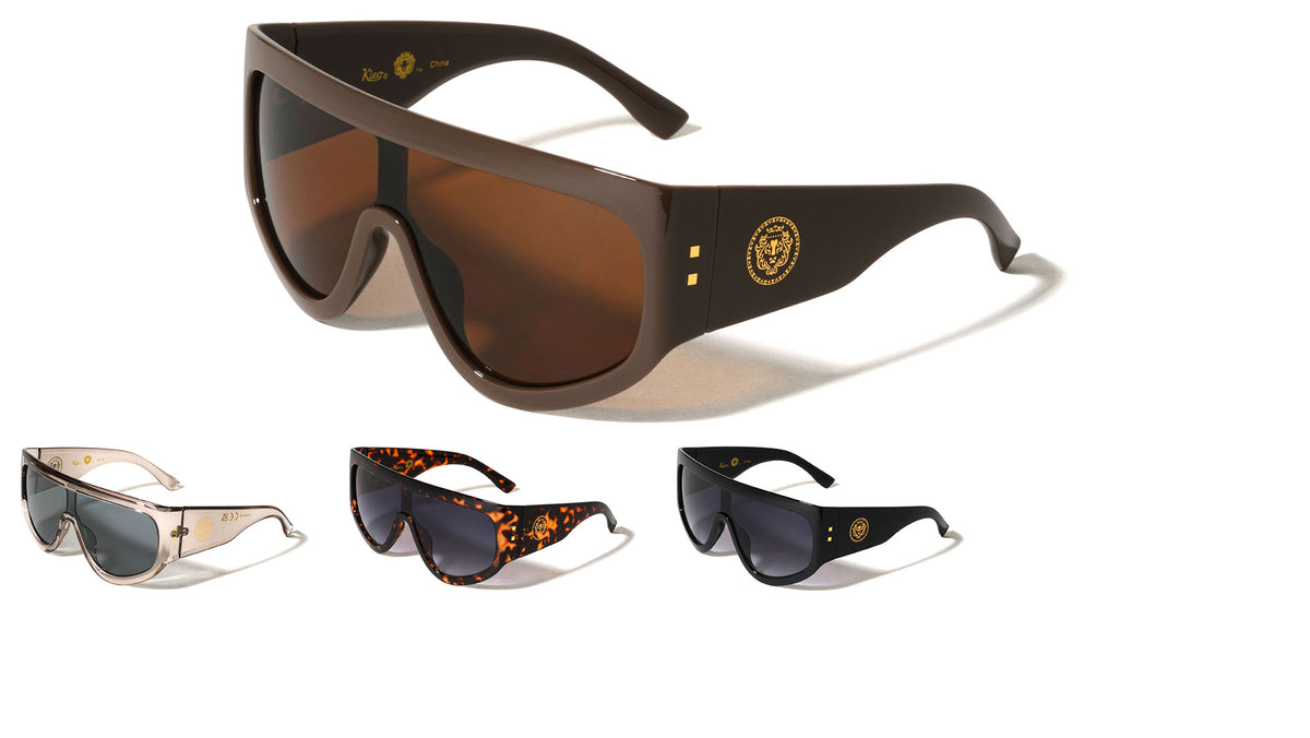 KLEO Oversized Lion Emblem Print One Piece Shield Lens Wholesale Sunglasses