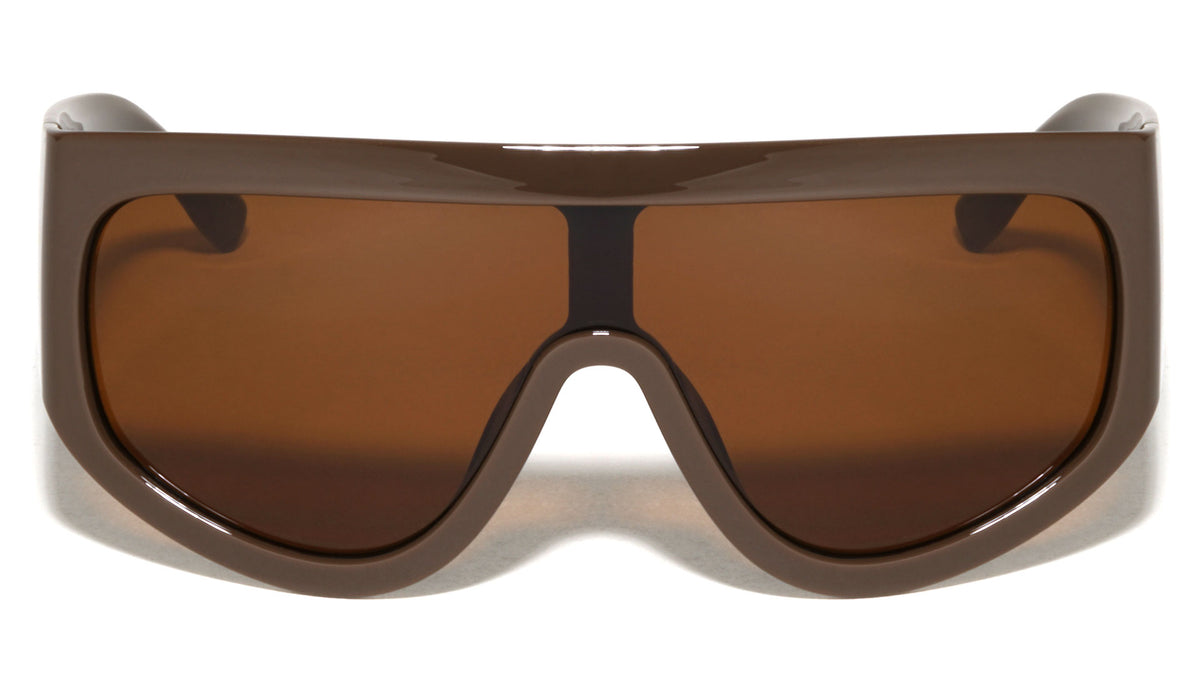KLEO Oversized Lion Emblem Print One Piece Shield Lens Wholesale Sunglasses
