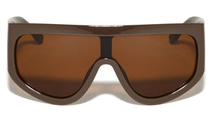 KLEO Oversized Lion Emblem Print One Piece Shield Lens Wholesale Sunglasses