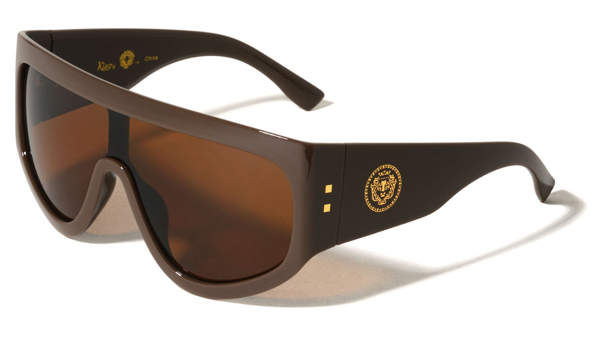 KLEO Oversized Lion Emblem Print One Piece Shield Lens Wholesale Sunglasses