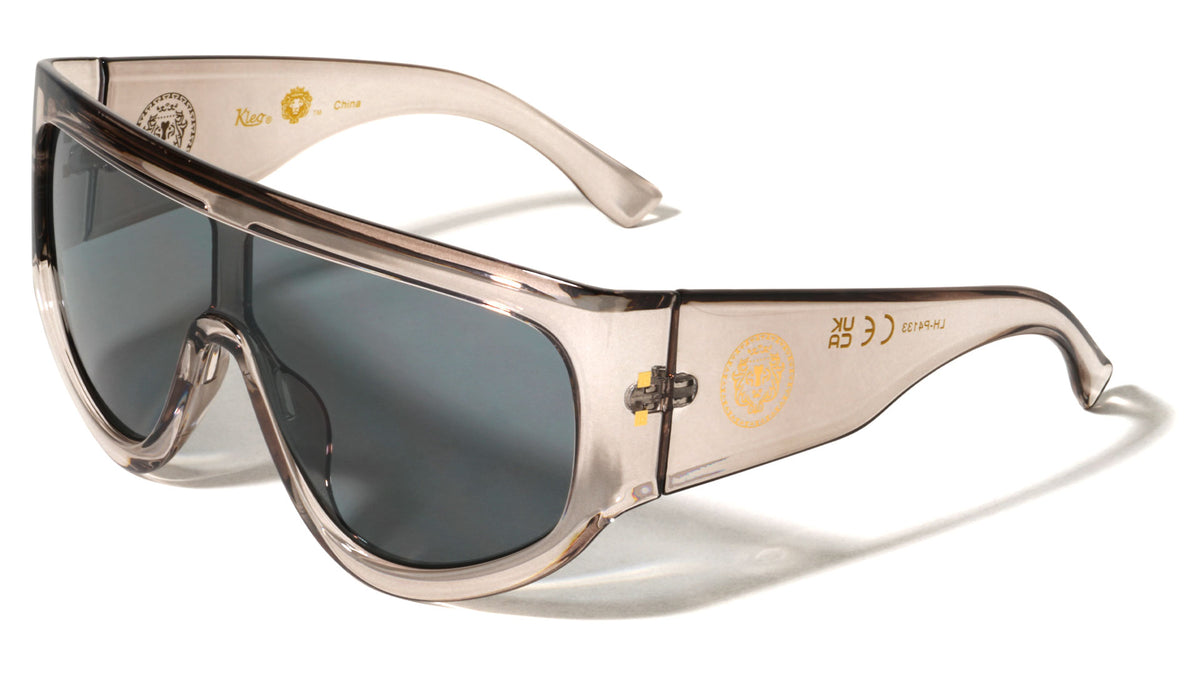 KLEO Oversized Lion Emblem Print One Piece Shield Lens Wholesale Sunglasses