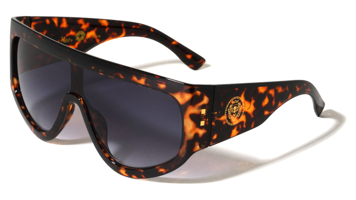 KLEO Oversized Lion Emblem Print One Piece Shield Lens Wholesale Sunglasses