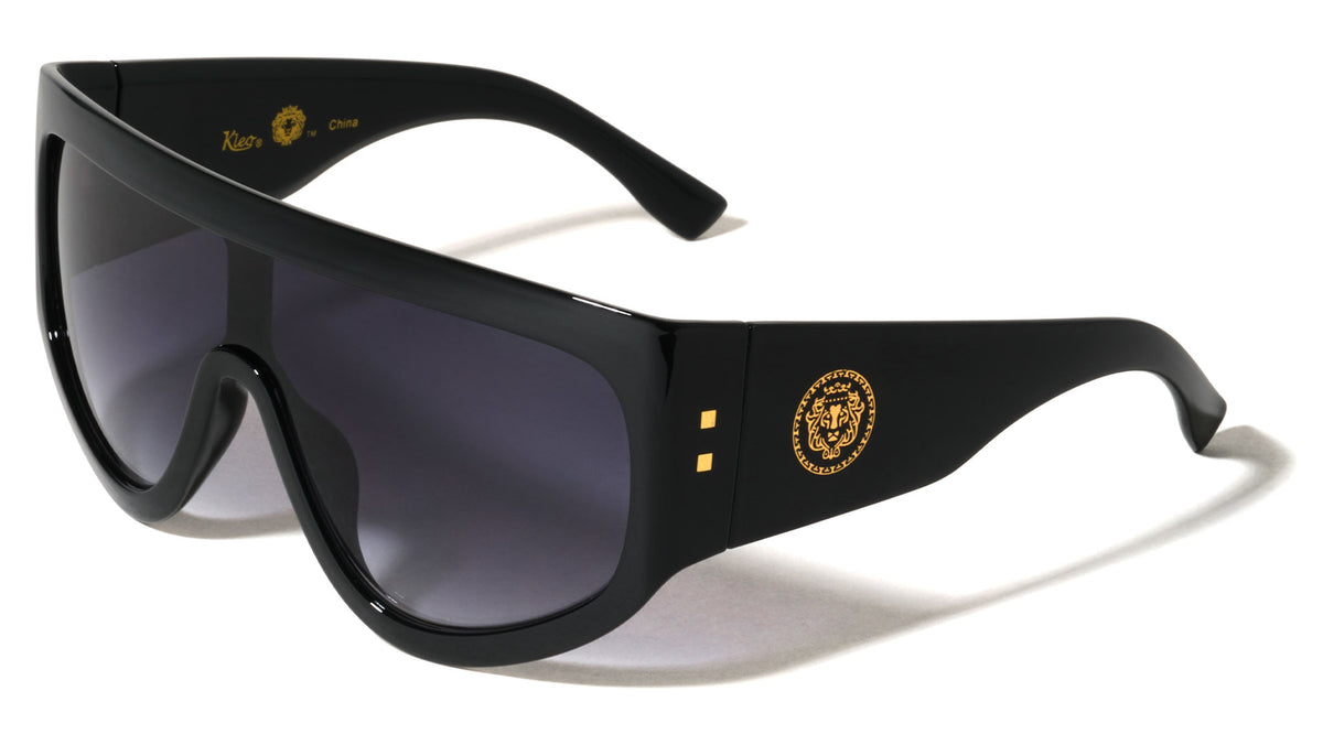 KLEO Oversized Lion Emblem Print One Piece Shield Lens Wholesale Sunglasses