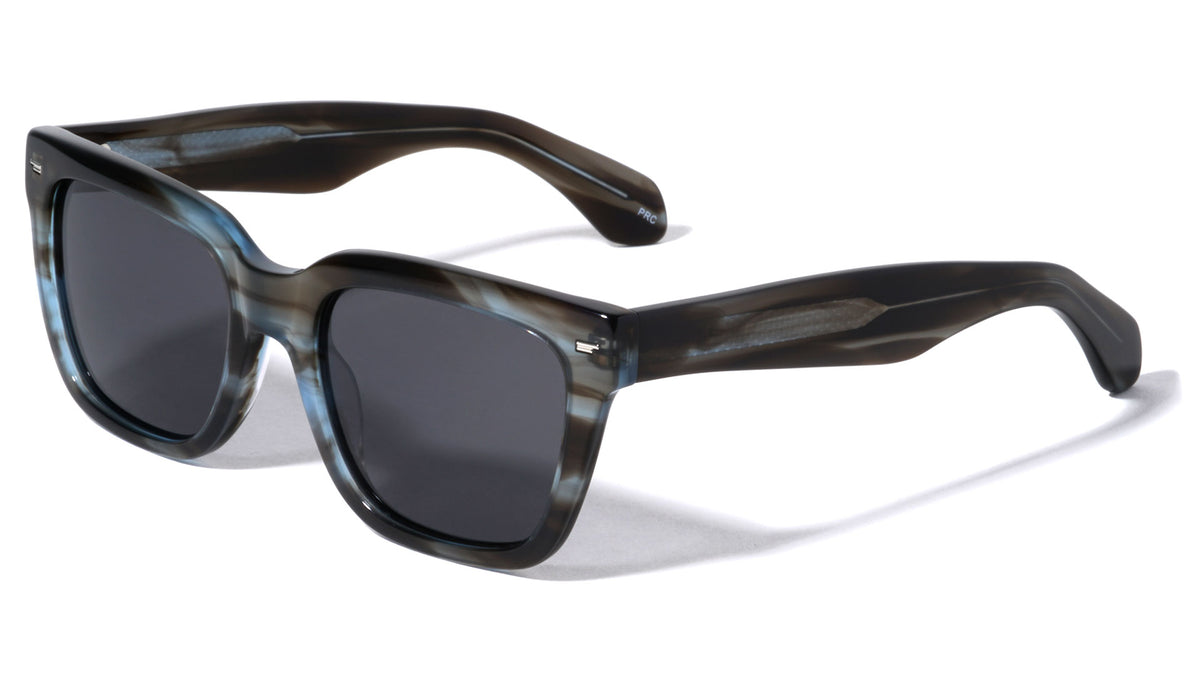 Polarized Premium Quality Blue Stripe Acetate Frame Nickel Wire Classic Square Wholesale Sunglasses (sold by 1/2 dozen per order)