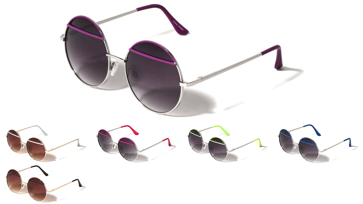 Metal Round Color Accent Bar Wholesale Sunglasses