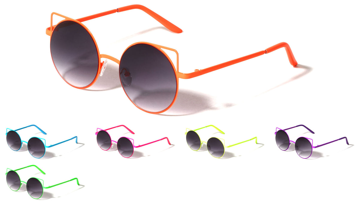 Round Neon Frame Cat Ears Wholesale Bulk Sunglasses