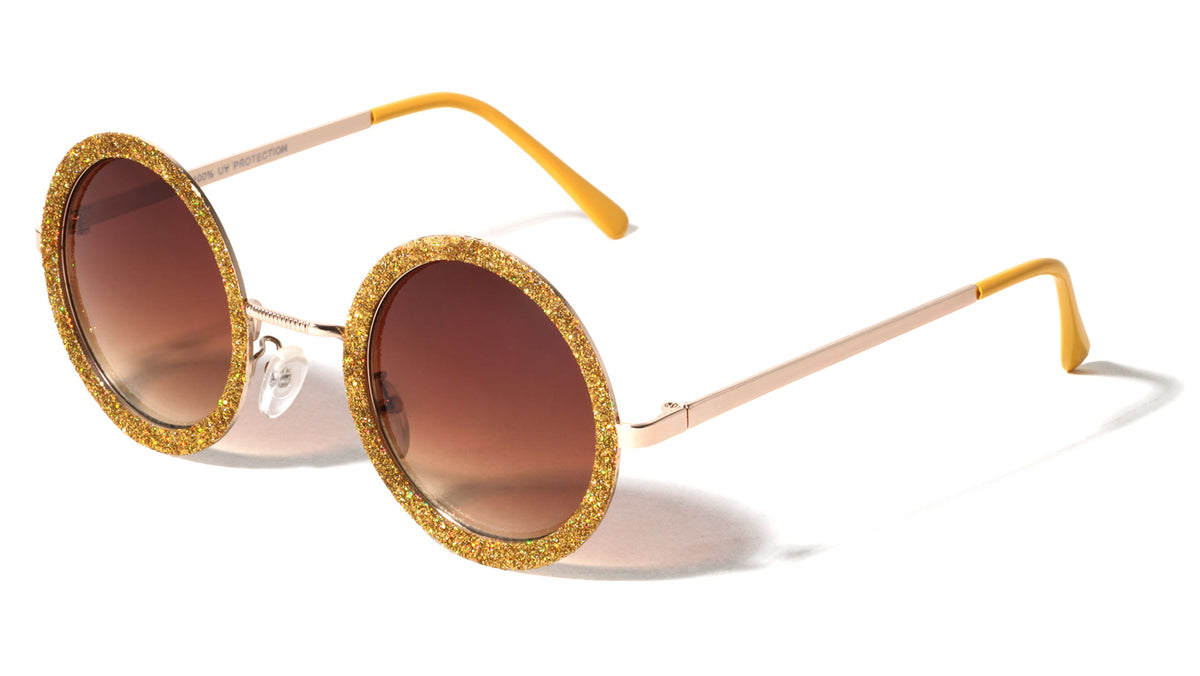 Round Glitter Rim Wholesale Bulk Sunglasses