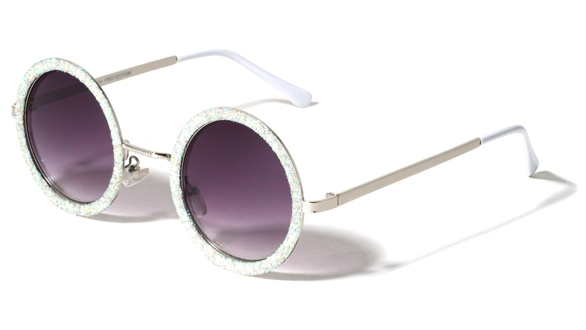Round Glitter Rim Wholesale Bulk Sunglasses