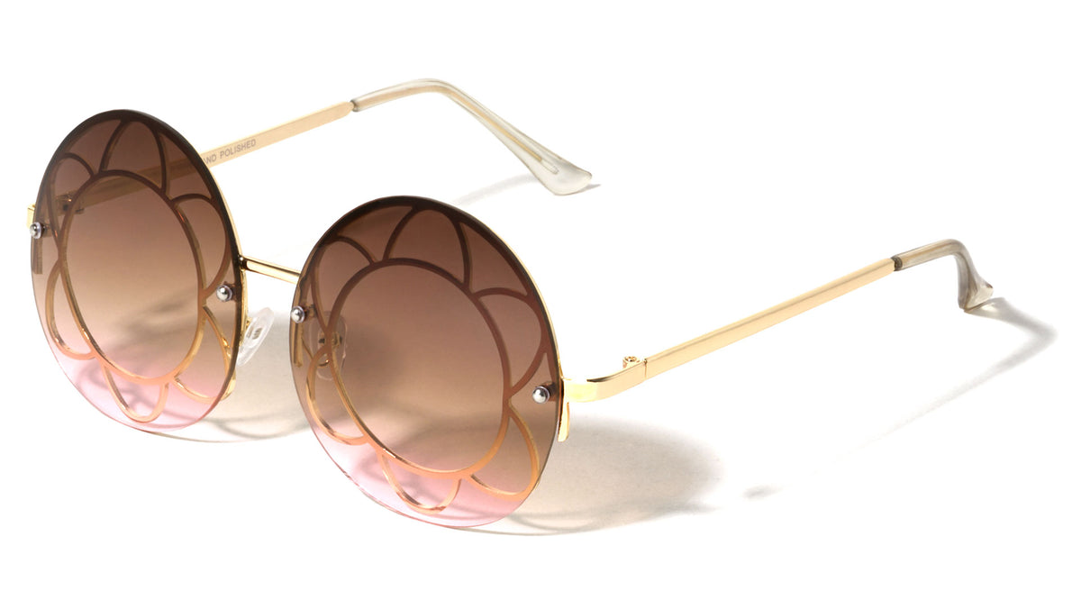 Rimless Round Oceanic Color Wholesale Sunglasses