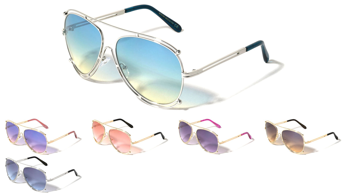 Accent Outline Oceanic Color Aviators Wholesale Sunglasses