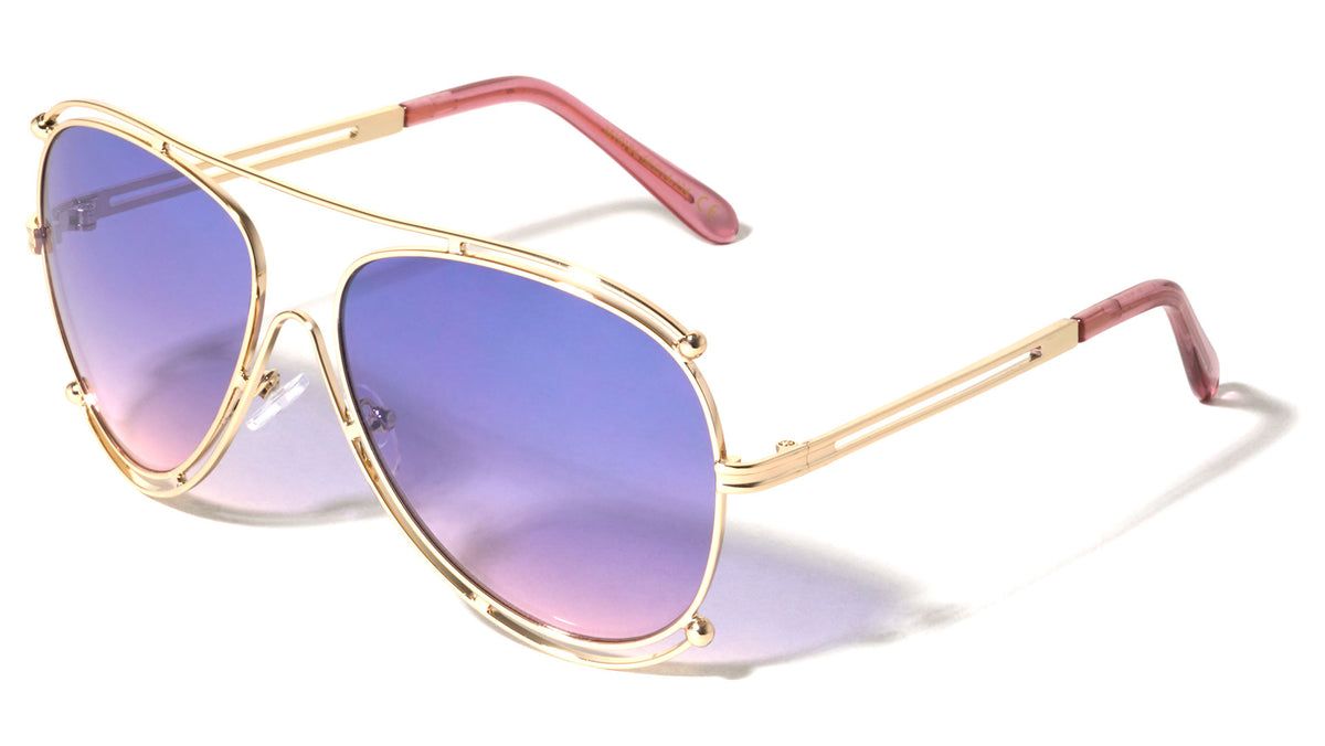 Accent Outline Oceanic Color Aviators Wholesale Sunglasses