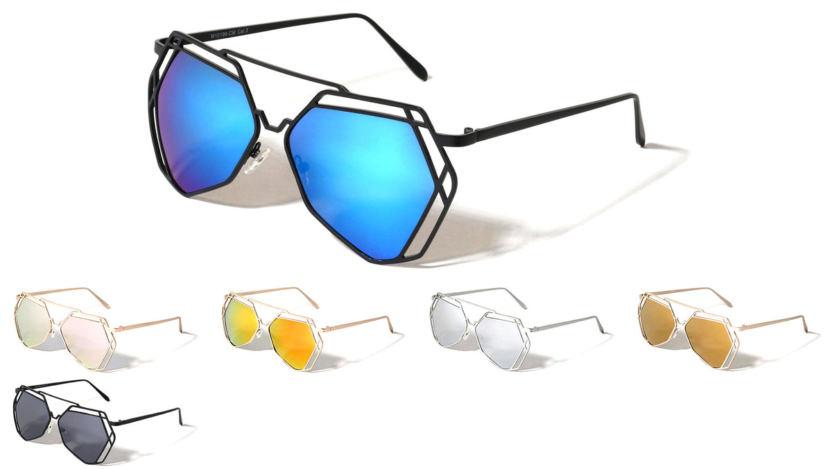 Angled Accent Color Mirror Aviators Wholesale Bulk Sunglasses