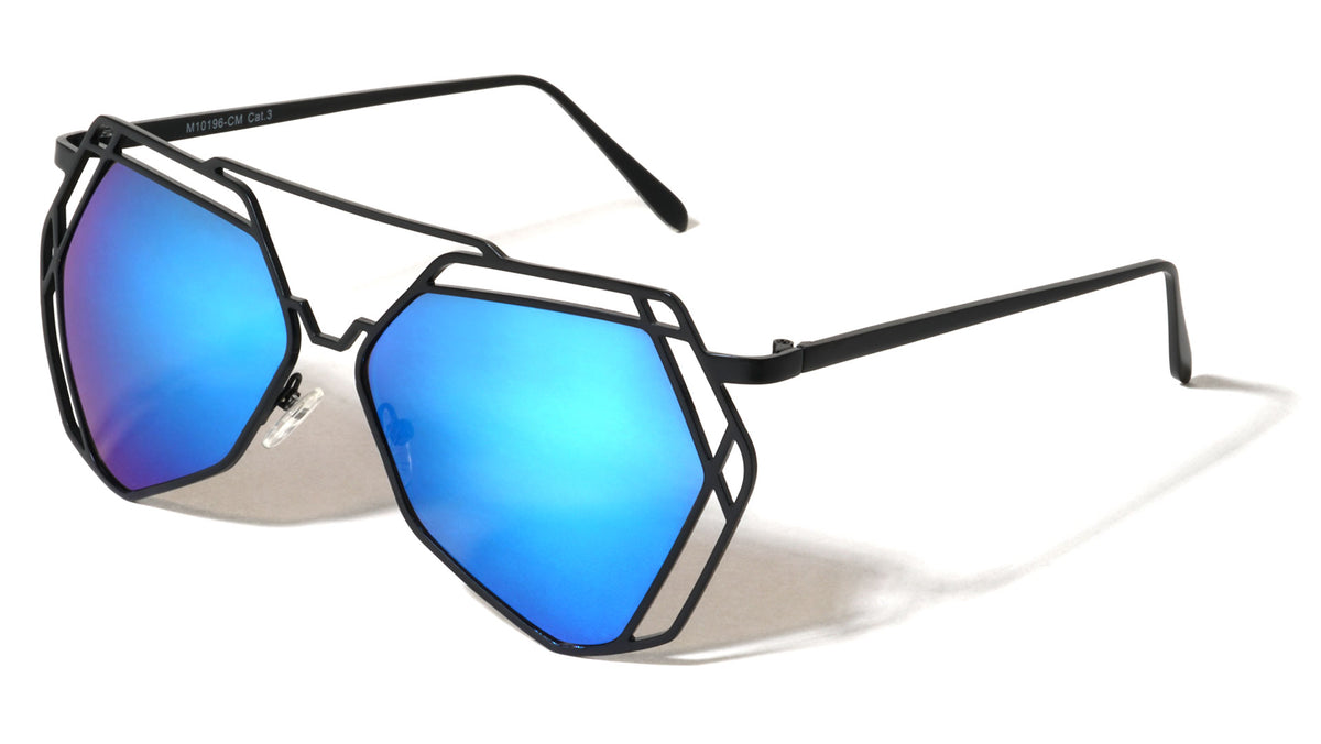 Angled Accent Color Mirror Aviators Wholesale Bulk Sunglasses