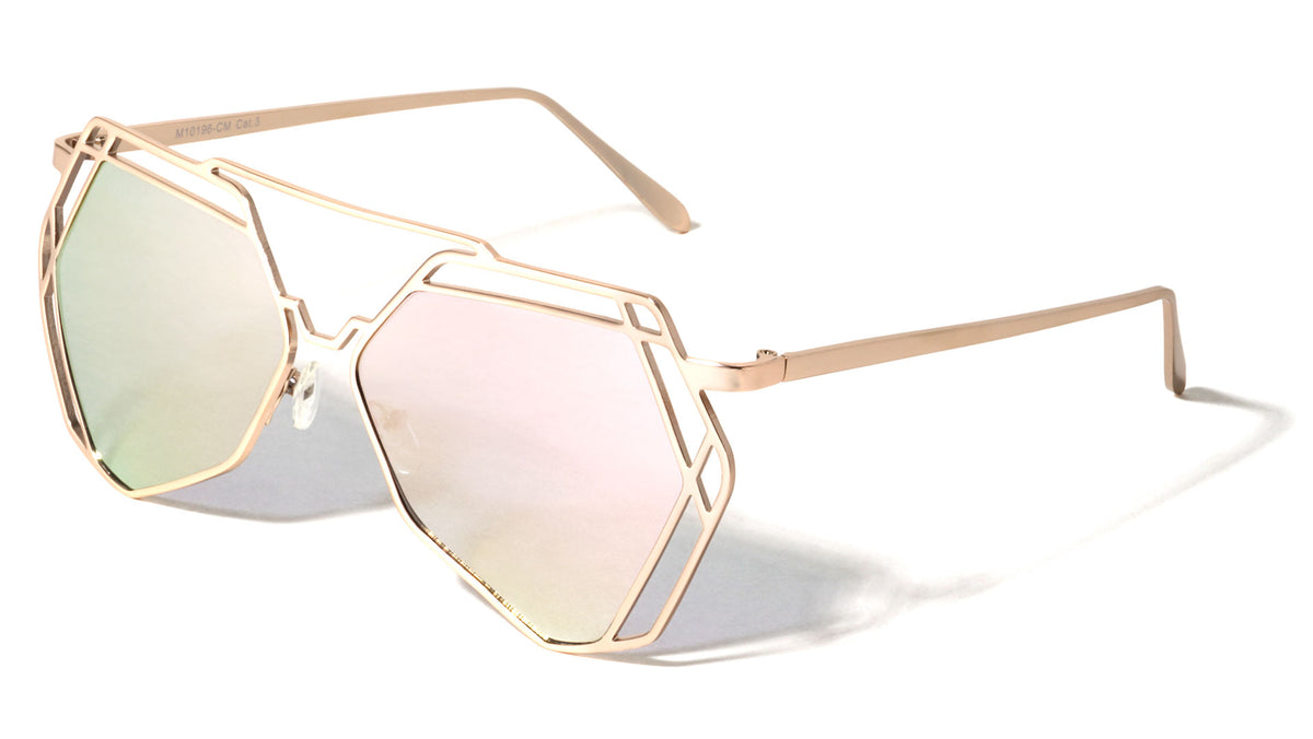 Angled Accent Color Mirror Aviators Wholesale Bulk Sunglasses