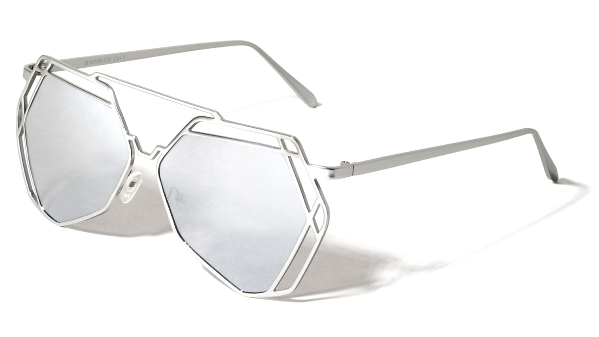 Angled Accent Color Mirror Aviators Wholesale Bulk Sunglasses