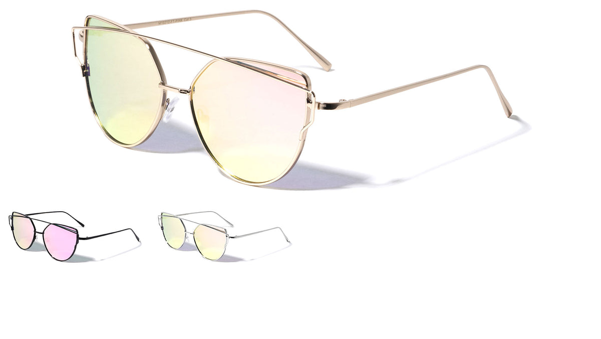 Rose Gold Lens Double Bar Cat Eye Flat Lens Wholesale Bulk Sunglasses