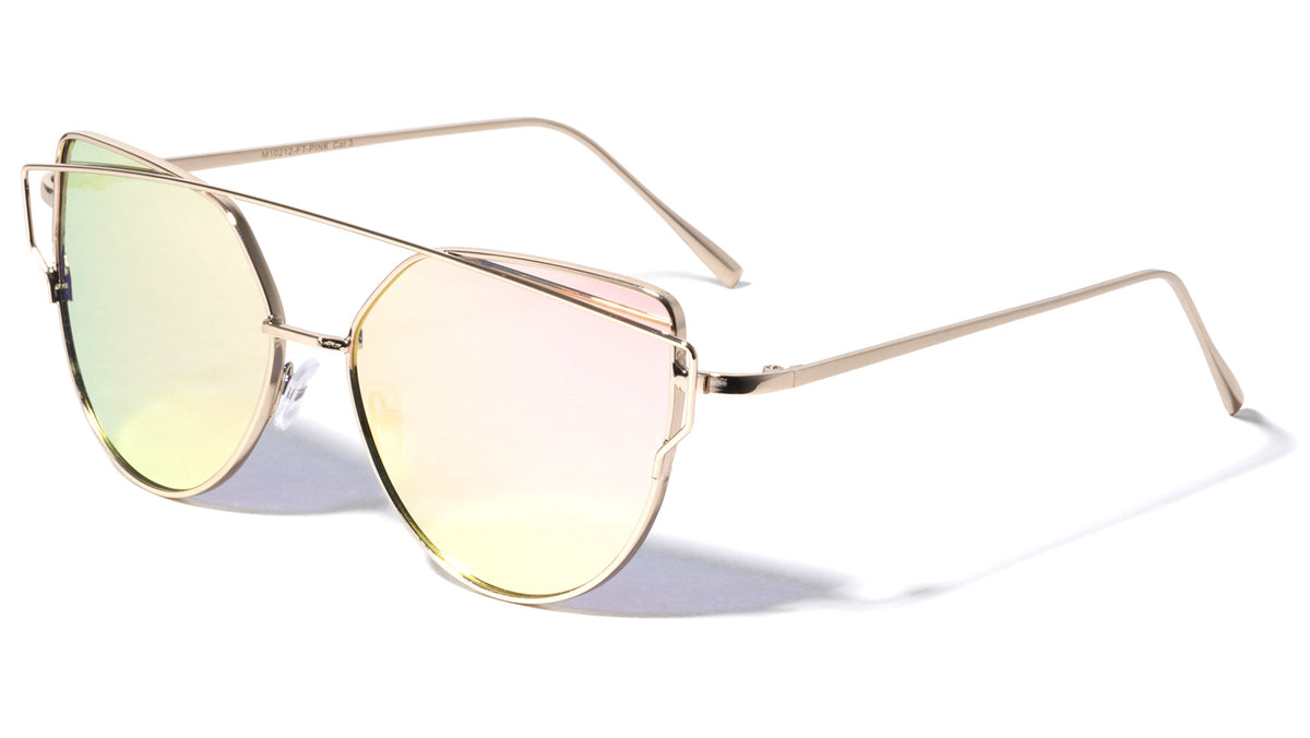 Rose Gold Lens Double Bar Cat Eye Flat Lens Wholesale Bulk Sunglasses