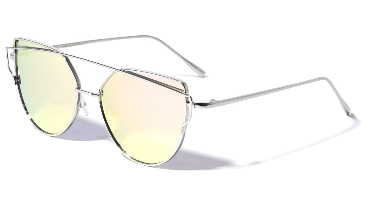 Rose Gold Lens Double Bar Cat Eye Flat Lens Wholesale Bulk Sunglasses