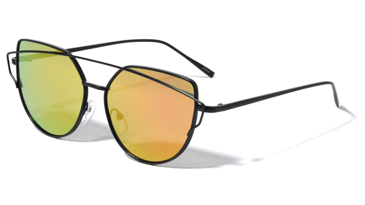 Double Bar Cat Eye Flat Lens Wholesale Bulk Sunglasses