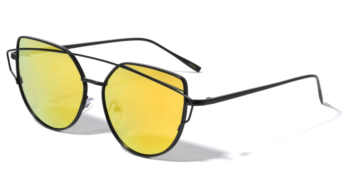 Double Bar Cat Eye Flat Lens Wholesale Bulk Sunglasses