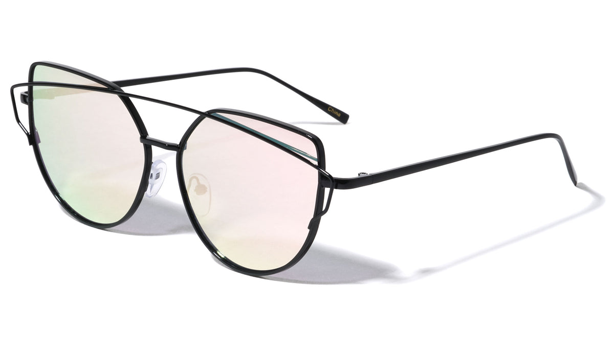 Double Bar Cat Eye Flat Lens Wholesale Bulk Sunglasses