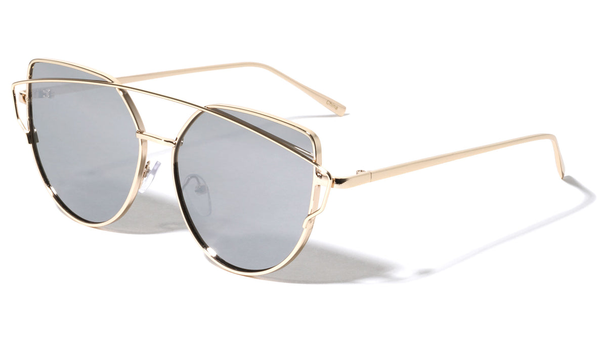 Double Bar Cat Eye Flat Lens Wholesale Bulk Sunglasses