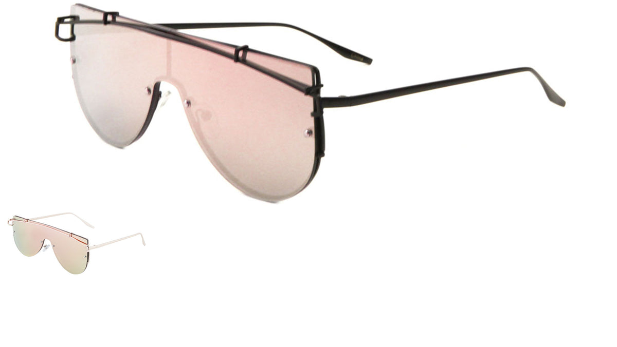 Rimless Flat Top Solid One Piece Rose Gold Lens Wholesale Sunglasses