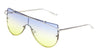 Curved Metal Brow Bar Solid One Piece Flat Oceanic Color Lens Bulk Sunglasses