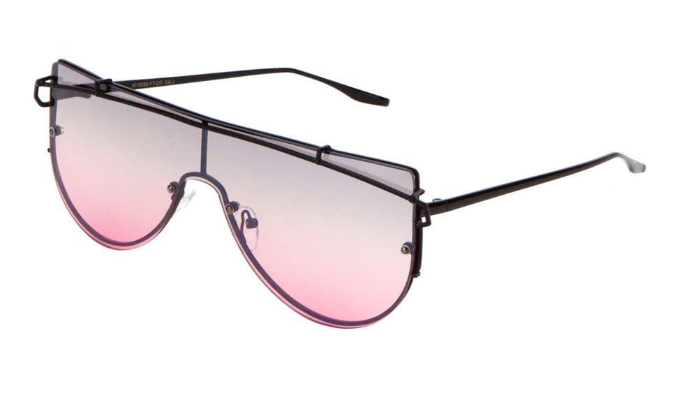 Curved Metal Brow Bar Solid One Piece Flat Oceanic Color Lens Bulk Sunglasses