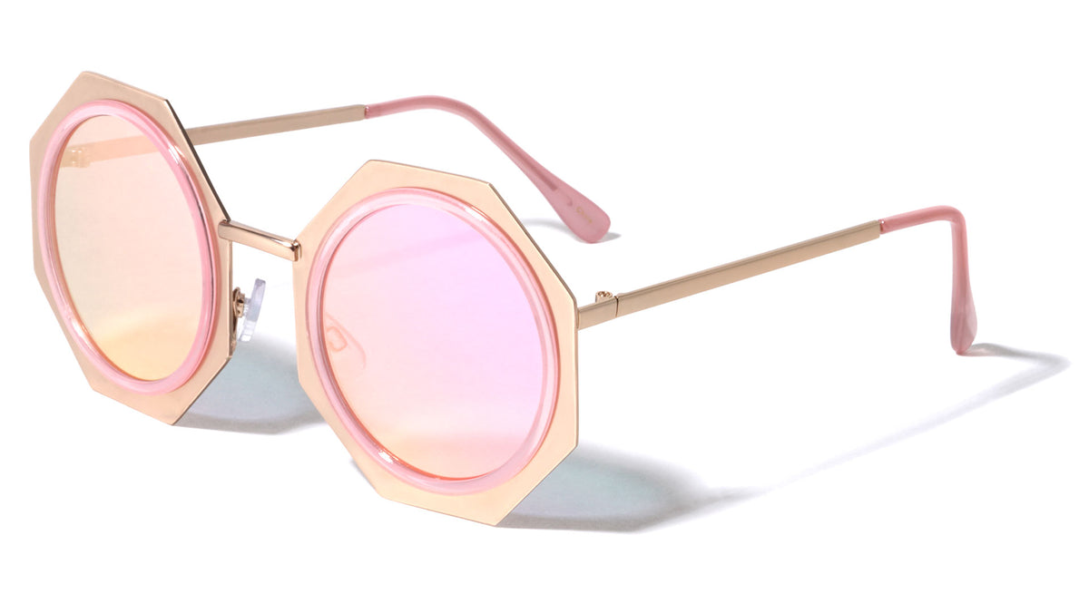Round Octagon Flat Rim Color Mirror Wholesale Sunglasses