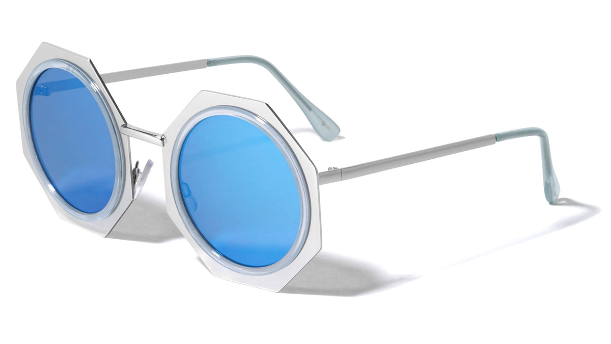 Round Octagon Flat Rim Color Mirror Wholesale Sunglasses