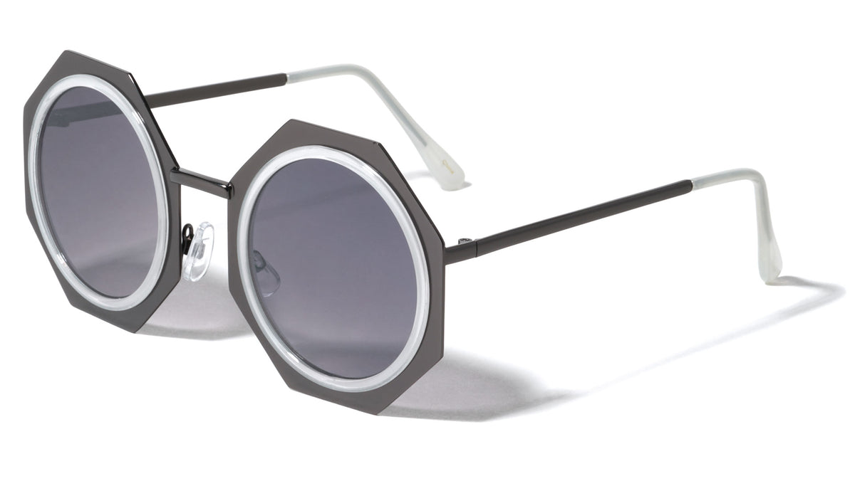 Round Octagon Flat Rim Color Mirror Wholesale Sunglasses