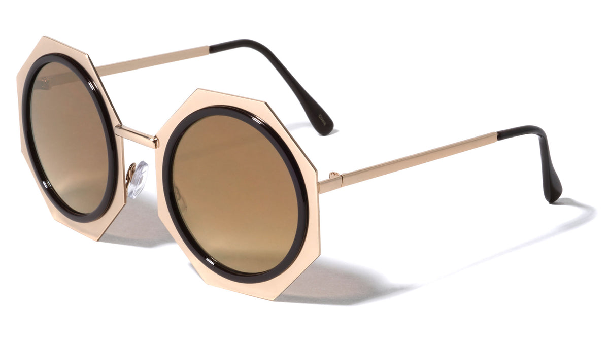 Round Octagon Flat Rim Color Mirror Wholesale Sunglasses