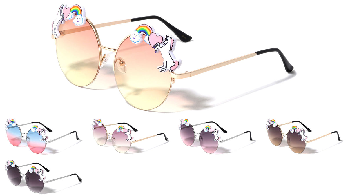 Round Semi-Rimless Oceanic Color Lens Unicorn Sunglasses Wholesale