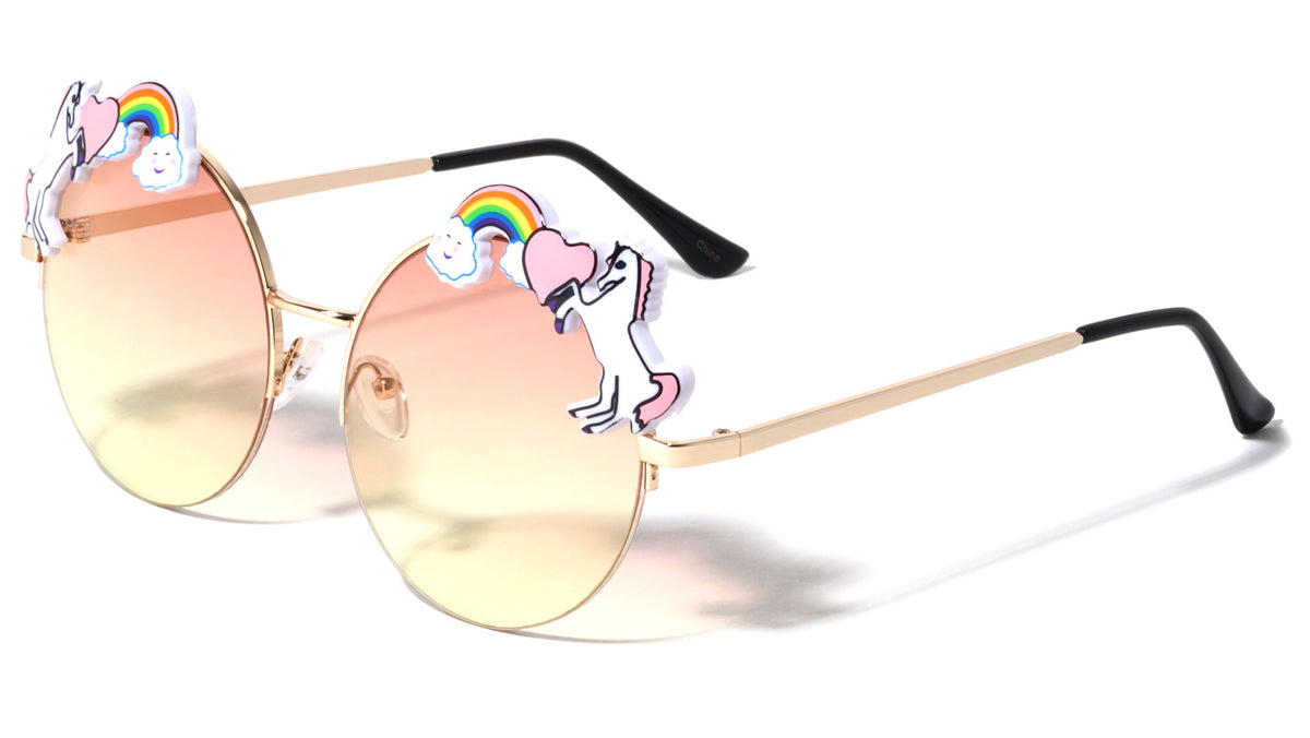 Round Semi-Rimless Oceanic Color Lens Unicorn Sunglasses Wholesale