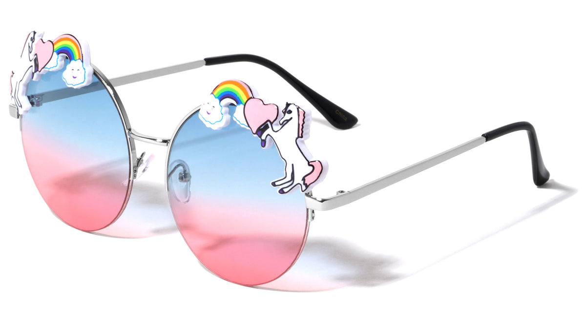 Round Semi-Rimless Oceanic Color Lens Unicorn Sunglasses Wholesale