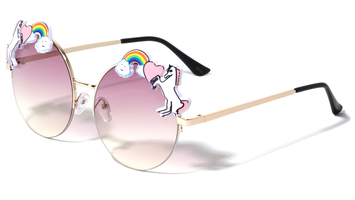 Round Semi-Rimless Oceanic Color Lens Unicorn Sunglasses Wholesale