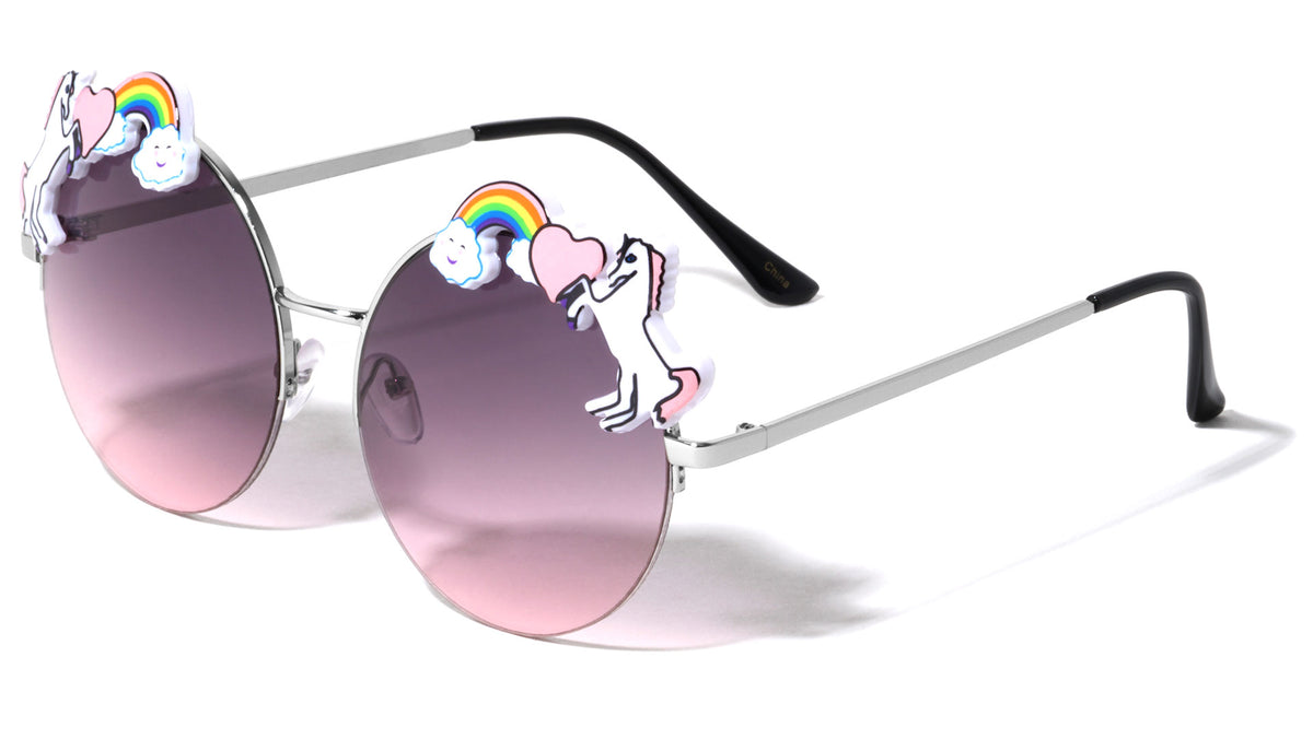 Round Semi-Rimless Oceanic Color Lens Unicorn Sunglasses Wholesale
