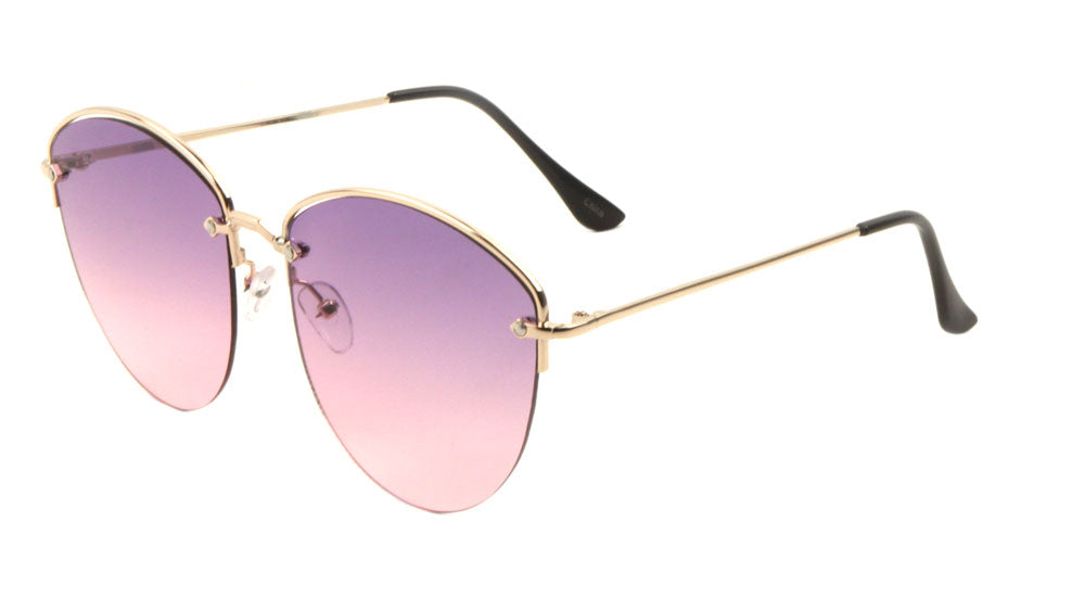 Rimless Oceanic Color Cat Eye Metal Top Accent Wholesale Bulk Sunglasses