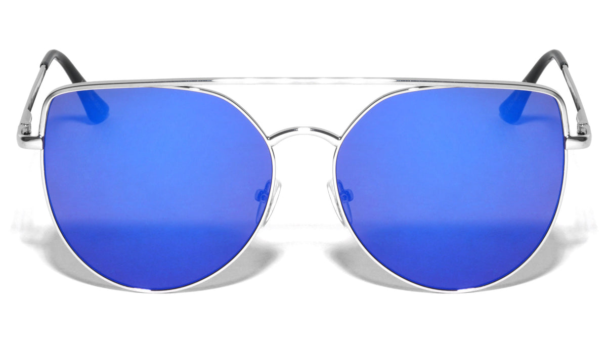 Flat Top Spring Hinge Mirrored Cat Eye Wholesale Sunglasses