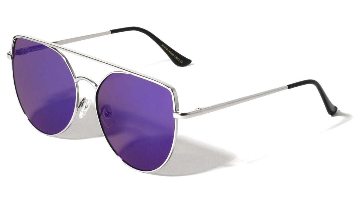 Flat Top Spring Hinge Mirrored Cat Eye Wholesale Sunglasses