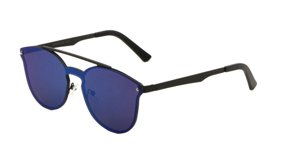 Rimless Retro Aviators Solid One Piece Color Mirror Sunglasses
