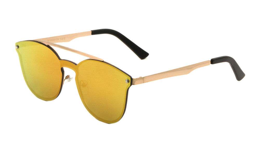 Rimless Retro Aviators Solid One Piece Color Mirror Sunglasses