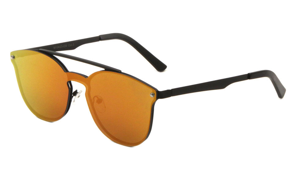 Rimless Retro Aviators Solid One Piece Color Mirror Sunglasses